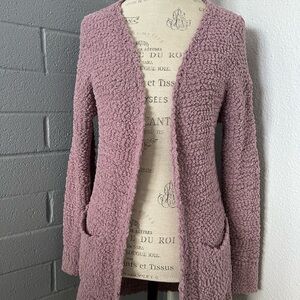 Merokeety soft chunky knit taro purple open front cardigan with pockets